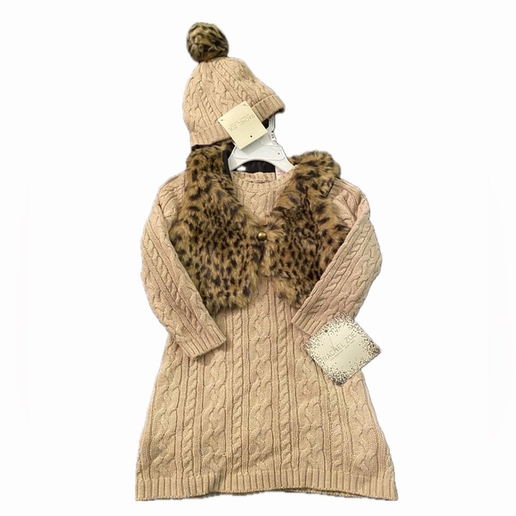 Rachel Zoe Other - Rachel Zoe sweater dress with leopard print faux fur vest and hat